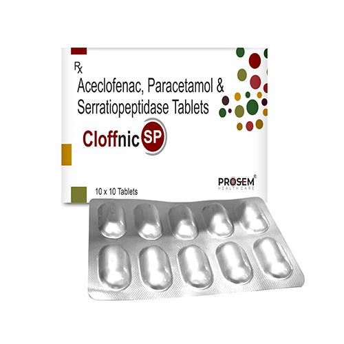 Cloffnic SP, Aceclofenac, Paracetamol & Serratiopeptidase Tablets, offered by Biofrank Pharmaceuticals (India) Pvt. Ltd.