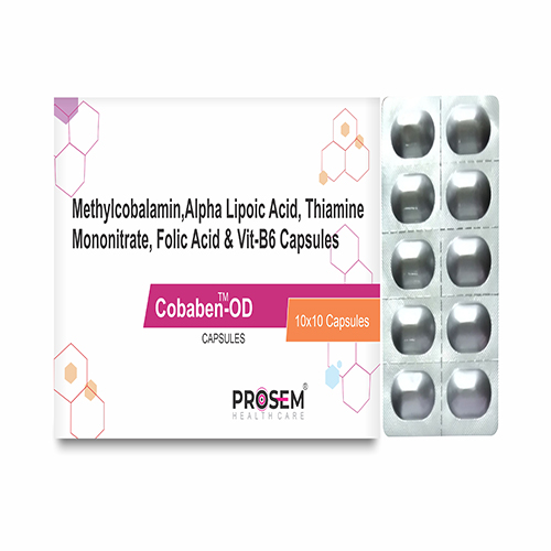 Cobaben-OD, Methylcobalamin, Alpha Lipoic Acid, Thiamine Mononitrate, Folic Acid & Vit-B6 Capsules, offered by Biofrank Pharmaceuticals (India) Pvt. Ltd.