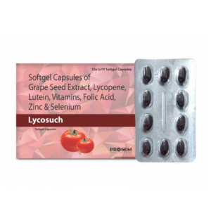 Lycosuch, Softgel Capsules of Grape Seed Extract, Lycopene, Lutein, Vitamins, Folic Acid, Zinc & Selenium, offered by Biofrank Pharmaceuticals (India) Pvt. Ltd.