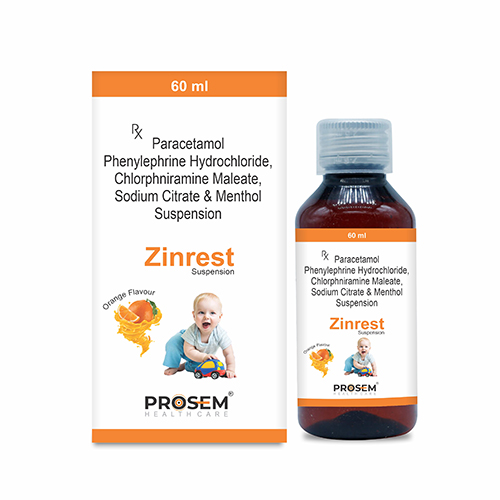 Zinrest, Paracetamol Phenylephrine Hydrochloride, Chlorphniramine Maleate, Sodium Citrate & Menthol Suspension, offered by Biofrank Pharmaceuticals (India) Pvt. Ltd.