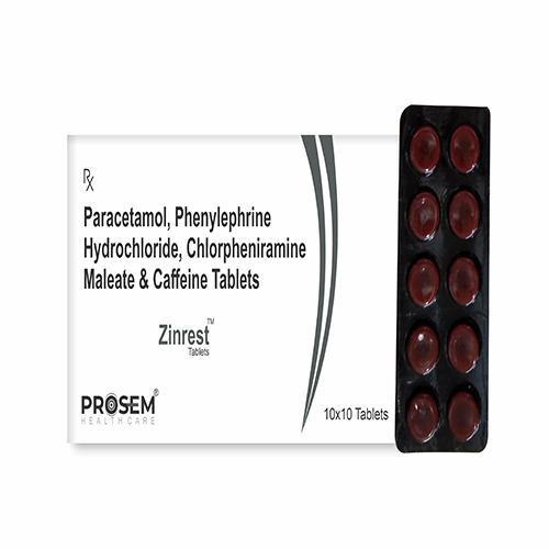 Zinrest, Paracetamol, Phenylephrine Hydrochloride, Chlorpheniramine Maleate & Caffeine Tablets, offered by Biofrank Pharmaceuticals (India) Pvt. Ltd.